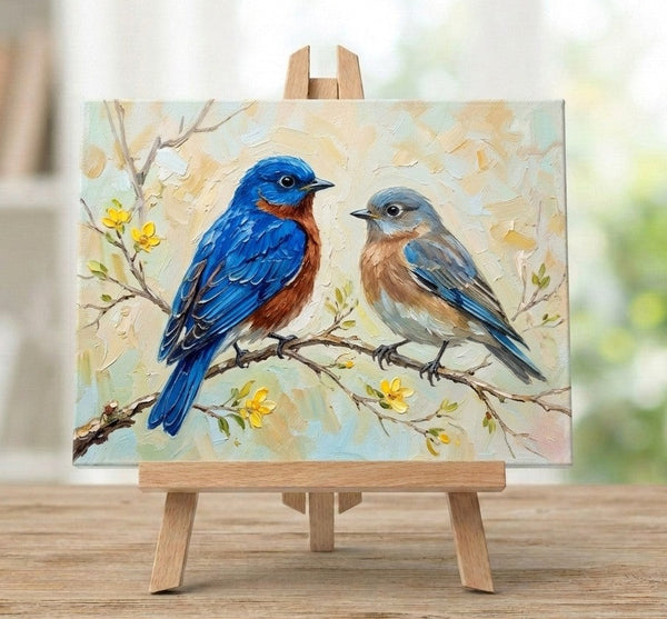 Original Oil Paintings, Hand Painted Canvas Art, Blue Birds Painting, Love Bird Couple Painting, Small Canvas Paintings, Original Oil Paintings on Canvas
