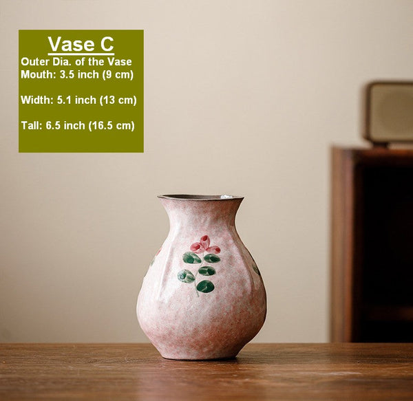 Rustic Pottery Flower Vases, Small Flower Vases on Table, Pink Bud Vases, Handmade Water Holding Flower Vases-HomePaintingDecor