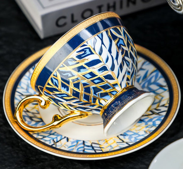 Beautiful British Tea Cup with Saucer, Elegant Ceramic Coffee Cups, Creative Porcelain Tea Cup Saucer Set, Unique Tea Cups and Saucers in Gift Box as Birthday Gift-HomePaintingDecor