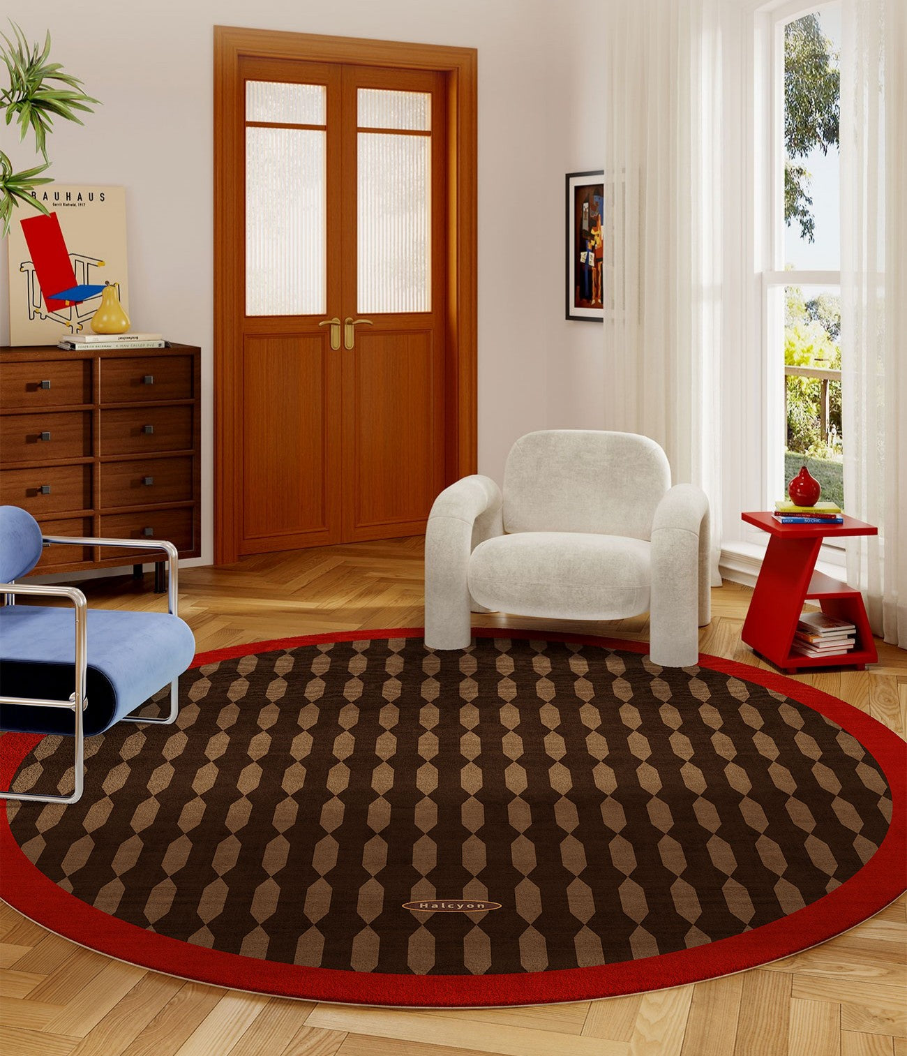 Geometric Modern Rugs for Living Room, Mid Century Circular Rugs for Bedroom, Abstract Contemporary Round Rugs under Chairs, Modern Rugs for Dining Room-HomePaintingDecor