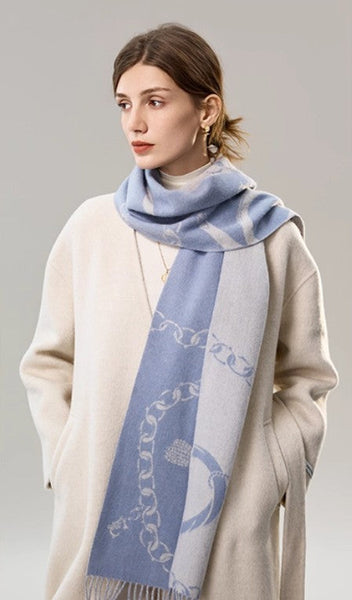Elegant Designer Scarf, Holiday Women Scarf, Christmas Gifts for Her, Modern Wool Scarf, Warm Winter Scarf, Cold Weather Scarf, Blue Fashion Scarf, Soft Cashmere Scarf for Girls-HomePaintingDecor