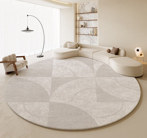 Circular Modern Rugs for Living Room, Grey Round Rugs for Bedroom, Round Carpets under Coffee Table, Contemporary Round Rugs for Dining Room-HomePaintingDecor