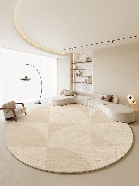 Contemporary Modern Rugs for Bedroom, Abstract Geometric Round Rugs under Sofa, Cream Color Rugs under Coffee Table, Dining Room Modern Rugs-HomePaintingDecor