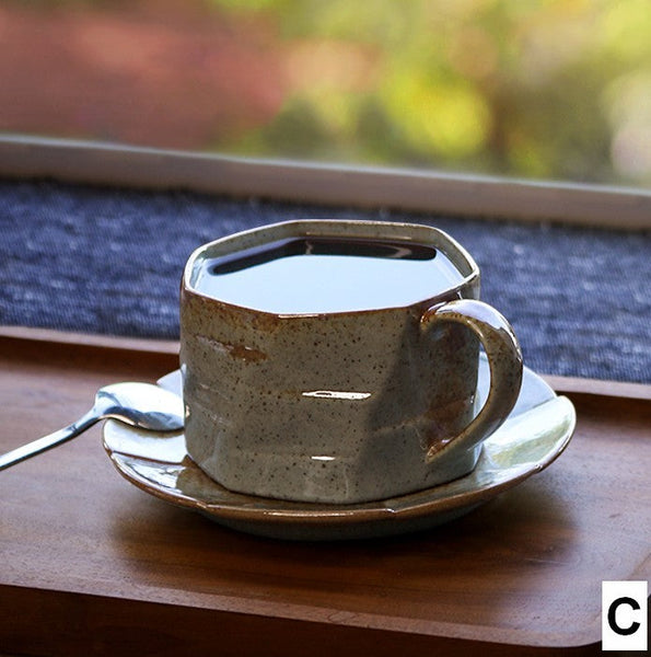 Unique Tea Cup and Saucer, 8 oz Modern Handmade Pottery Coffee Cup, Creative Ceramic Coffee Cup with Saucer, Tea Cup Set for Traditional Afternoon Tea-HomePaintingDecor