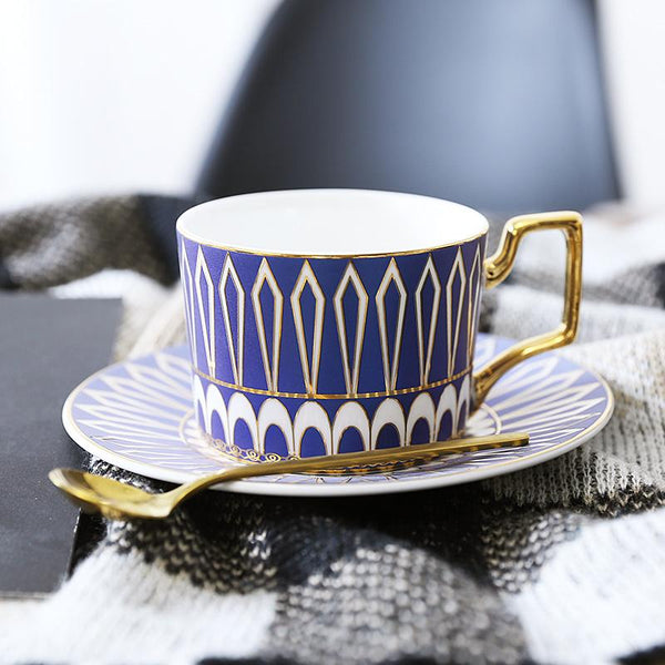 Latte Coffee Cups with Gold Trim and Gift Box, British Tea Cups, Elegant Porcelain Coffee Cups, Tea Cup and Saucer-HomePaintingDecor