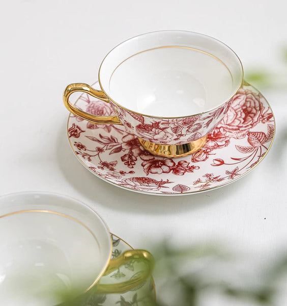 Creative Bone China Porcelain Tea Cup Set, Beautiful British Tea Cups, Elegant Flower Ceramic Cups, Unique Royal Coffee Cup and Saucer