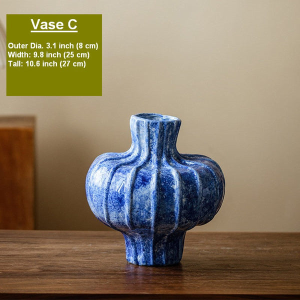 Handmade Water Holding Flower Vases, Centerpiece on Dining Table, Blue Ceramic Bud Vases, Tall Flower Vases on Table, Modern Pottery Flower Vases-HomePaintingDecor