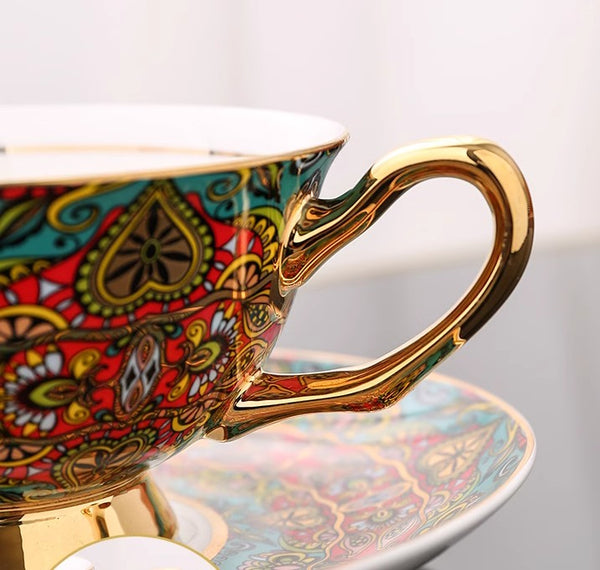 Royal Porcelain Tea Cup Saucer Set, Elegant British Ceramic Coffee Cups, Unique British Tea Cup and Saucer in Gift Box-HomePaintingDecor