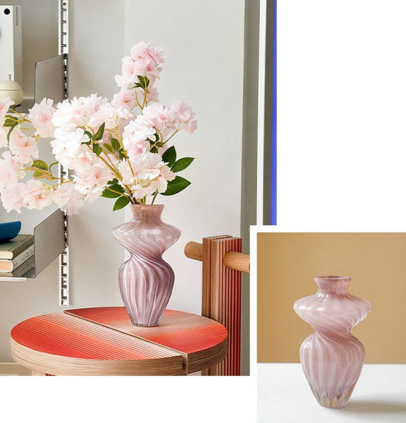 Mid Century Pink Vases for Flowers, Modern Vases for Living Room, Handmade Contemporary Glass Vases, Unique Decorative Glass Vase, Centerpiece Vases on Table-HomePaintingDecor