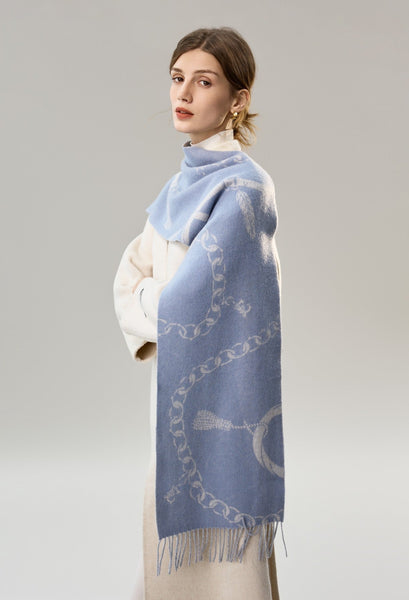 Elegant Designer Scarf, Holiday Women Scarf, Christmas Gifts for Her, Modern Wool Scarf, Warm Winter Scarf, Cold Weather Scarf, Blue Fashion Scarf, Soft Cashmere Scarf for Girls-HomePaintingDecor