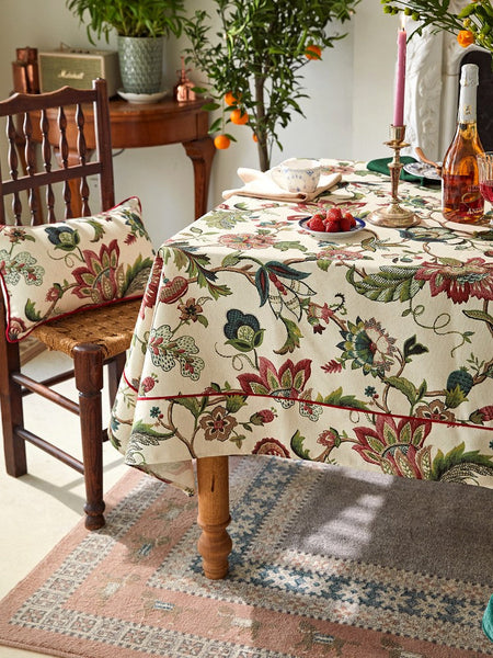 Spring Flower Table Cover for Kitchen, Large Modern Rectangular Tablecloth Ideas for Dining Room Table, Rustic Garden Floral Tablecloth for Round Table-HomePaintingDecor