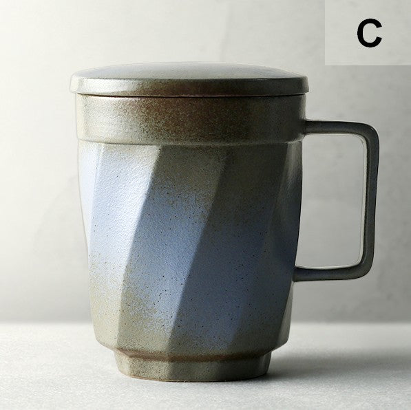 Creative Brown Green Blue Black Ceramic Coffee Mugs, Large Modern Handmade Pottery Coffee Cup, Large Unique Tea Cup, Large Capacity Coffee Mug with Cover