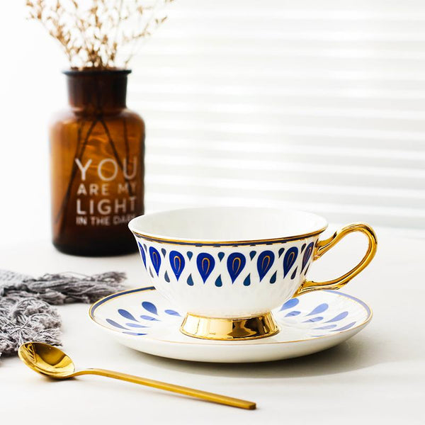Tea Cup and Saucer, Coffee Cups with Gold Trim and Gift Box, British Tea Cups, Porcelain Coffee Cups, Latte Coffee Cups-HomePaintingDecor