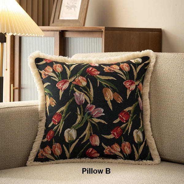 Decorative Sofa Pillows for Couch, Tulip Flower Pillow Covers, Large Flower Decorative Pillows for Bedroom, Farmhouse Decorative Pillows-HomePaintingDecor