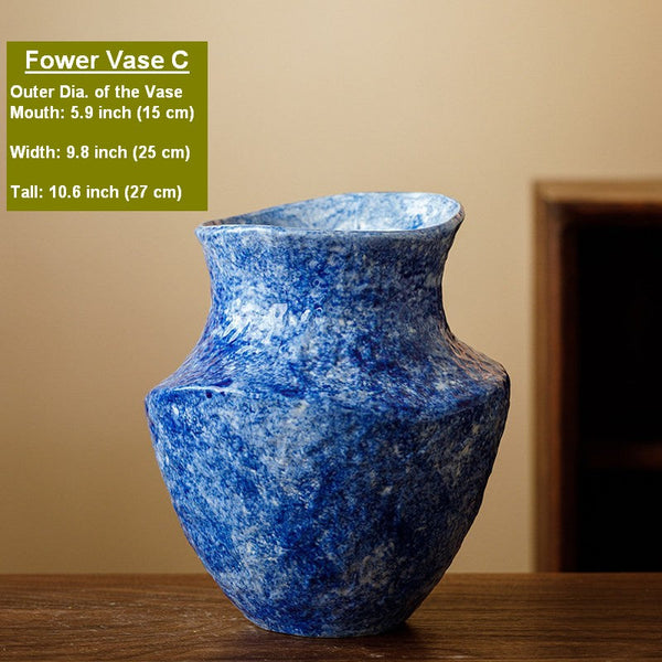 Modern Pottery Flower Vases, Handmade Water Holding Flower Vases, Centerpiece on Dining Table, Blue Pottery Bud Vases, Large Flower Vases on Table-HomePaintingDecor