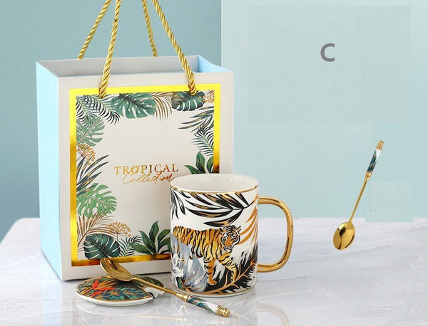 Peacock Porcelain Cups, Large Capacity Jungle Animal Porcelain Mugs, Unique Ceramic Mugs in Gift Box, Creative Ceramic Mugs for Office-HomePaintingDecor