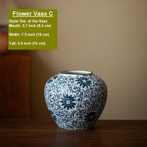 Centerpiece on Dining Table, Large Blue Flower Vase on Table, Vintage Bouquet Flower Vases, Handmade Porcelain Flower Vases Urn, Water Holding Flower Vases-HomePaintingDecor