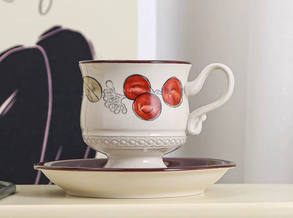 Elegant Ceramic Cups, Creative Coffee Cup and Saucer, 8 oz Porcelain Tea Cup Saucer Set, Beautiful British Tea Cups for Traditional Afternoon Tea-HomePaintingDecor