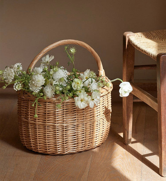 Hand-woven Wicker Storage Basket, Natural Fruit Basket, Storage Basket for Kitchen, Picnic Storage Basket with Handle, Willow Weaving Storage Basket for Shelves-HomePaintingDecor