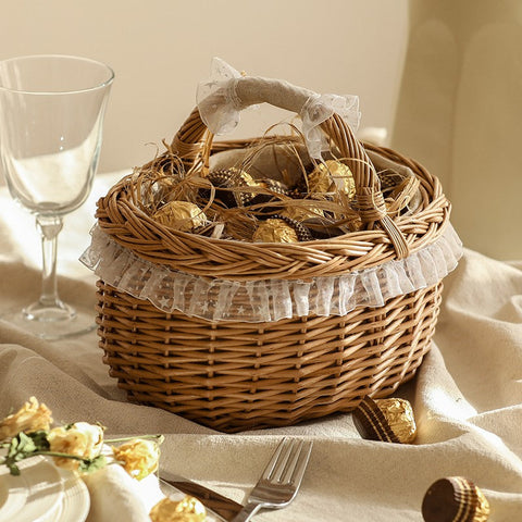 Storage Basket for Kitchen, Picnic Storage Basket with Handle, Hand-woven Wicker Storage Basket, Natural Fruit Basket, Willow Weaving Baskets for Shelves-HomePaintingDecor