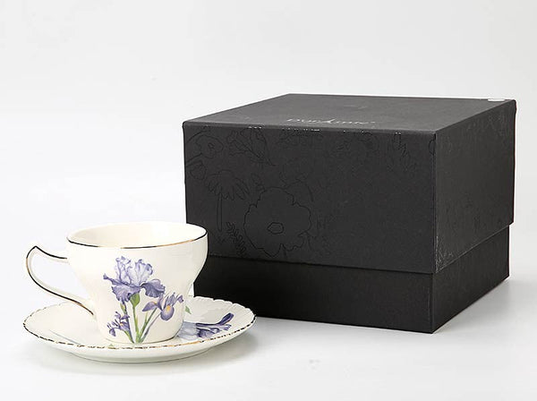 Beautiful Porcelain Tea Cup Saucer Set, Iris Flower British Tea Cups, Traditional English Tea Cup and Saucer, Unique Ceramic Coffee Cups in Gift Box-HomePaintingDecor