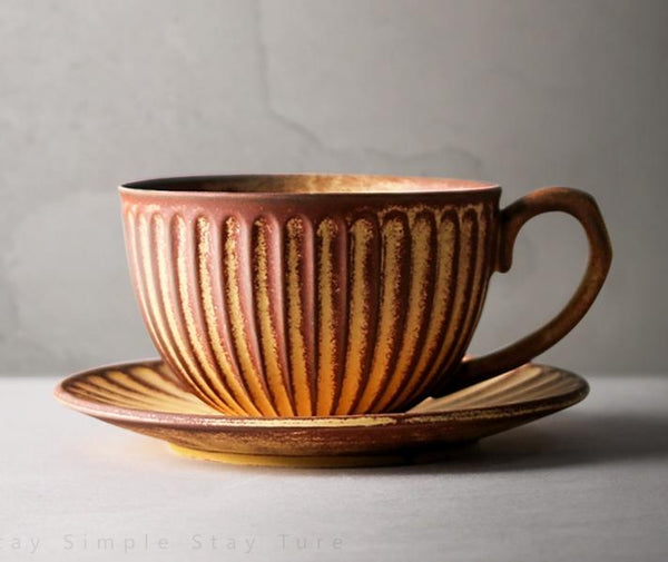 Brown Pottery Coffee Cups, Cappuccino Coffee Mug, Latte Coffee Cup, White Tea Cup, Ceramic Coffee Cup, Coffee Cup and Saucer Set-HomePaintingDecor