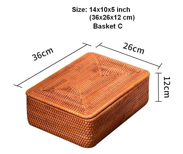 Large Storage Basket for Living Room, Storage Basket for Clothes, Woven Rattan Storage Baskets, Rectangular Storage Basket, Storage Basket with Lid-HomePaintingDecor