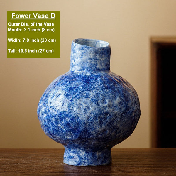 Modern Pottery Flower Vases, Handmade Water Holding Flower Vases, Centerpiece on Dining Table, Blue Pottery Bud Vases, Large Flower Vases on Table-HomePaintingDecor