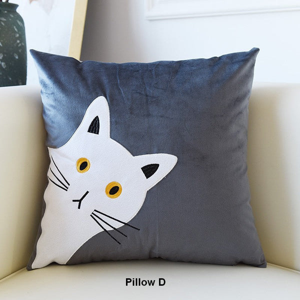 Lovely Cat Pillow Covers for Kid's Room, Modern Sofa Decorative Pillows, Cat Decorative Throw Pillows for Couch, Modern Decorative Throw Pillows-HomePaintingDecor