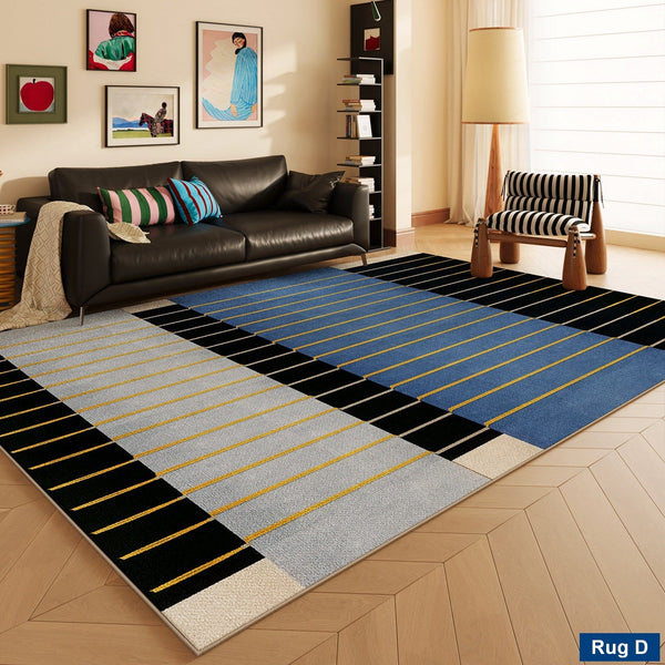 Mid Century Modern Rugs, Bedroom Modern Floor Carpet, Blue Modern Rug Designs, Contemporary Modern Rugs for Dining Room, Living Room Rug Ideas-HomePaintingDecor