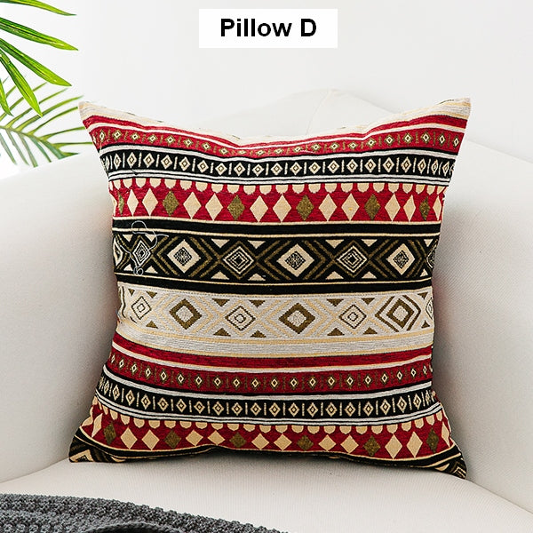 Oriental Throw Pillow for Couch, Bohemian Decorative Sofa Pillows, Geometric Pattern Chenille Throw Pillows-HomePaintingDecor