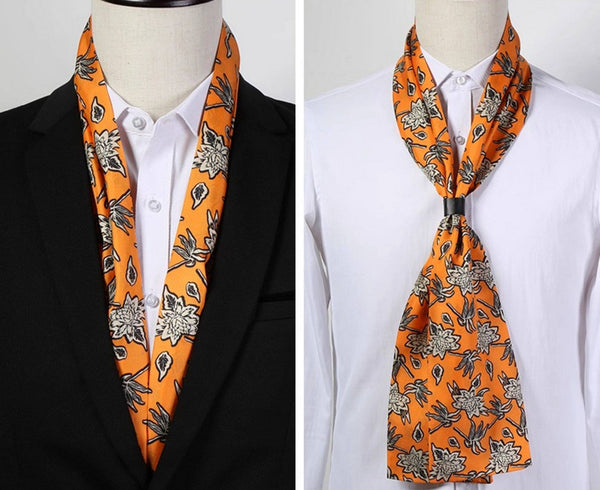 Casual Silk Scarf Men, Lightweight Short Silk Scarf, Mens Dress Silk Scarf, Short Silk Ascot Men, Silk Scarf For Blazer, Mens Summer Silk Scarf-HomePaintingDecor