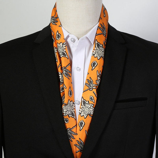 Casual Silk Scarf Men, Lightweight Short Silk Scarf, Mens Dress Silk Scarf, Short Silk Ascot Men, Silk Scarf For Blazer, Mens Summer Silk Scarf-HomePaintingDecor