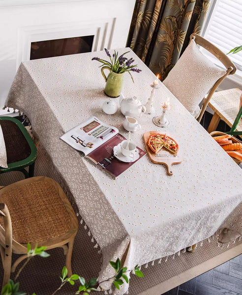 Rustic Flower Pattern Table Covers for Kitchen, Large Rectangle Tablecloth for Dining Room Table, Linen Rectangular Tablecloth for Oval Table, Country Farmhouse Tablecloth-HomePaintingDecor