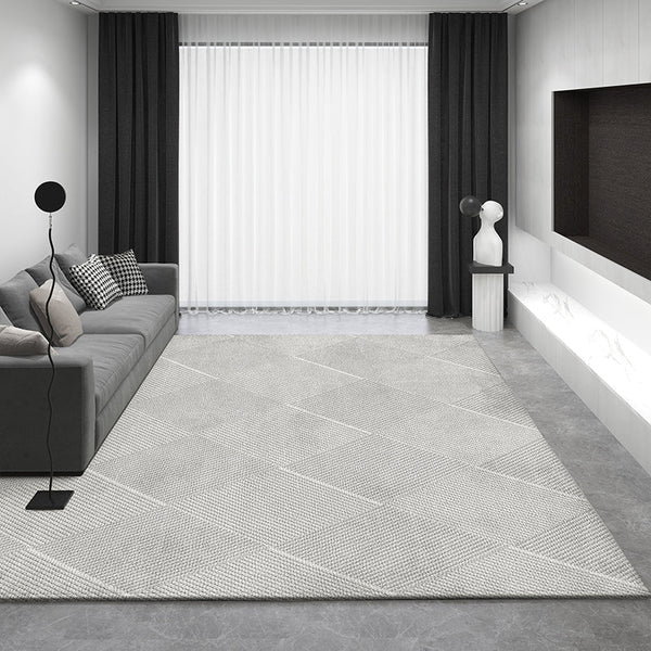 Gray Contemporary Modern Rugs for Living Room, Extra Large Modern Rugs for Bedroom, Geometric Modern Rug Placement Ideas for Dining Room-HomePaintingDecor