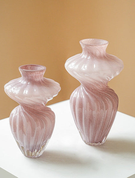 Mid Century Pink Vases for Flowers, Modern Vases for Living Room, Handmade Contemporary Glass Vases, Unique Decorative Glass Vase, Centerpiece Vases on Table-HomePaintingDecor
