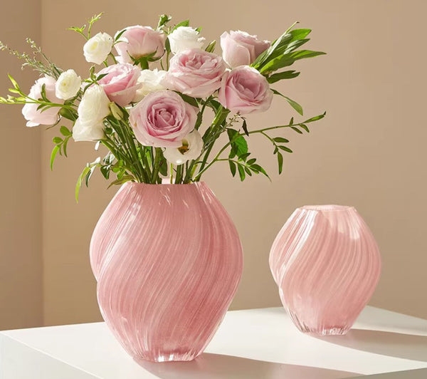Modern Vases for Living Room, Unique Decorative Glass Vase, Centerpiece Vases on Table, Handmade Contemporary Glass Vases, Mid Century Pink Vases for Flowers-HomePaintingDecor
