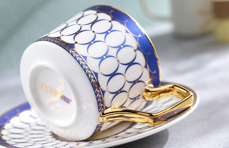 British Tea Cups, Elegant Porcelain Coffee Cups, Latte Coffee Cups with Gold Trim and Gift Box, Tea Cups and Saucers-HomePaintingDecor