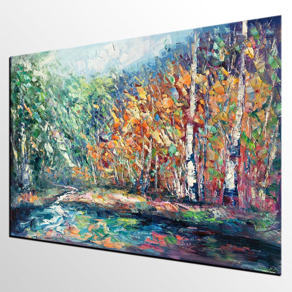 Landscape Painting, Autumn Tree Wall Art, Large Canvas Art, Custom Large Original Artwork, Canvas Painting-HomePaintingDecor