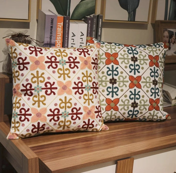 Farmhouse Decorative Throw Pillows for Couch, Embroider Flower Cotton Pillow Covers, Cotton Flower Decorative Pillows, Decorative Sofa Pillows-HomePaintingDecor