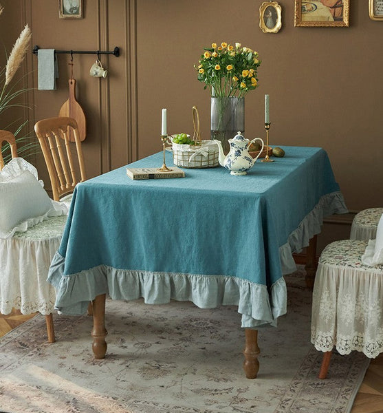 Blue Modern Table Cloth, Ramie Tablecloth for Home Decoration, Extra Large Rectangle Tablecloth for Dining Room Table, Square Tablecloth for Round Table-HomePaintingDecor