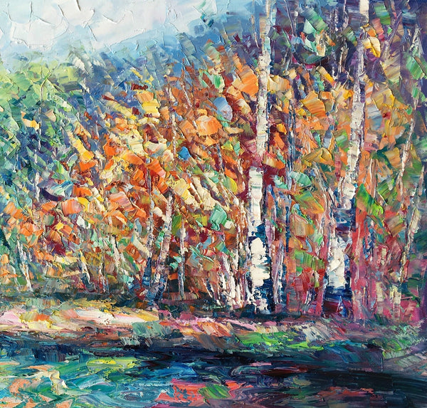 Landscape Painting, Autumn Tree Wall Art, Large Canvas Art, Custom Large Original Artwork, Canvas Painting-HomePaintingDecor