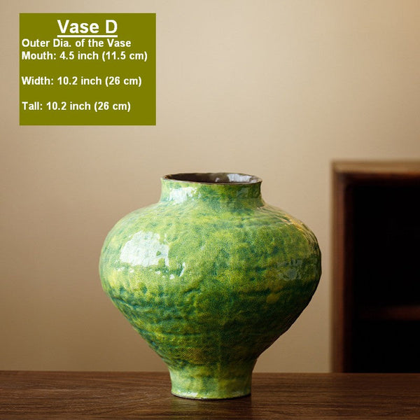 Modern Pottery Flower Vases, Handmade Water Holding Flower Vases, Pottery Bud Vases, Large Green Flower Vases on Table, Centerpiece on Dining Table-HomePaintingDecor