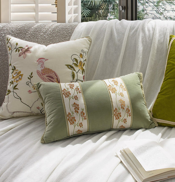 Embroidered Floral Bird Pattern Pillow Covers, Living Room Decorative Pillows, Modern Decorative Cushions, Decorative Pillows for Bed, Decorative Pillow Arrangement Ideas for Interior Design-HomePaintingDecor