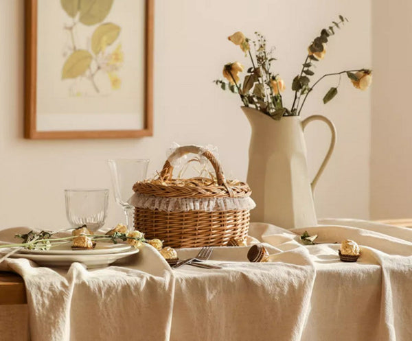 Storage Basket for Kitchen, Picnic Storage Basket with Handle, Hand-woven Wicker Storage Basket, Natural Fruit Basket, Willow Weaving Baskets for Shelves-HomePaintingDecor