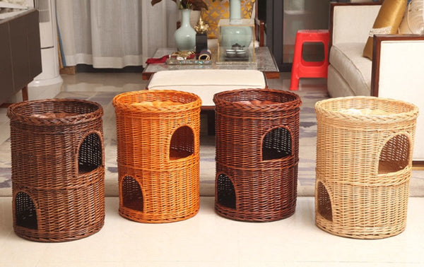 Large Cat House Basket with Washable Cushion for Indoor Cats and Dogs, Triple-Layer Cat Bed