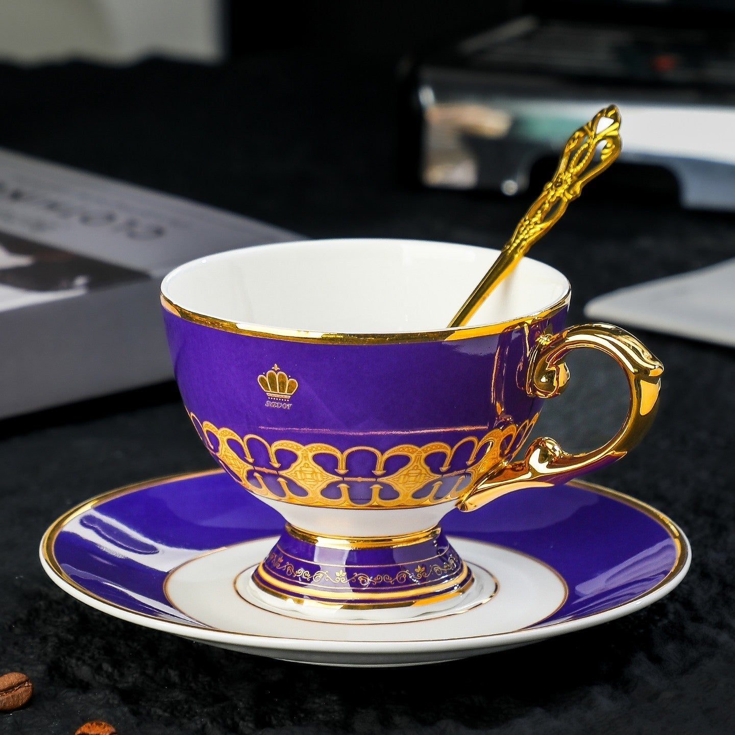 Beautiful British Tea Cup With Saucer, Elegant Porcelain, Gold Rim Accents, Fine Dining