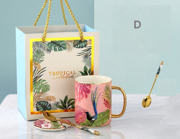 Peacock Porcelain Cups, Large Capacity Jungle Animal Porcelain Mugs, Unique Ceramic Mugs in Gift Box, Creative Ceramic Mugs for Office-HomePaintingDecor