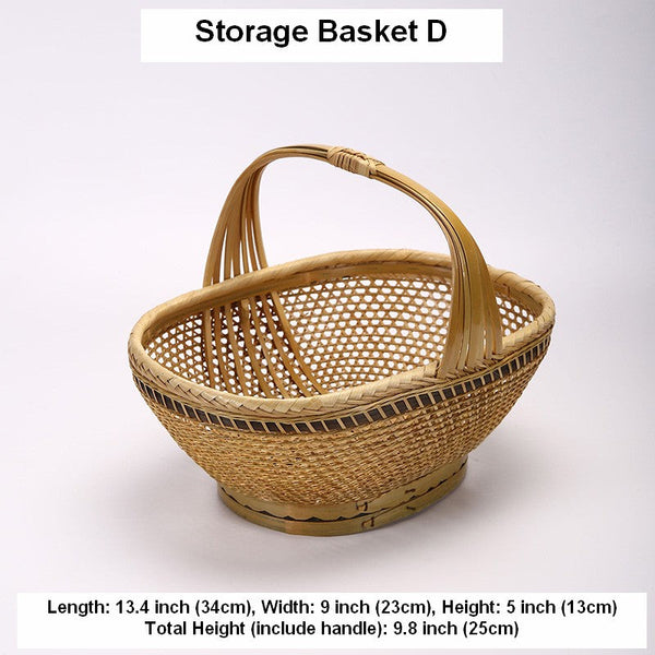 Natural Hand-woven Bamboo Basket, Extra Large Picnic Food Basket with Handle, Lovely Bamboo Baskets for Vegetable, Natural Fruit Basket Kitchen Storage Baskets-HomePaintingDecor