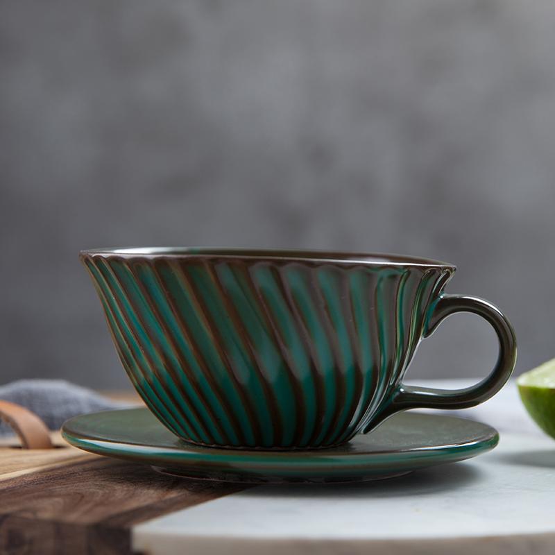 Green Pottery Coffee Cups, Breakfast Milk Cup, Latte Coffee Cup, Ceramic Coffee Cup, Cappuccino Coffee Mug, Coffee Cup and Saucer Set-HomePaintingDecor